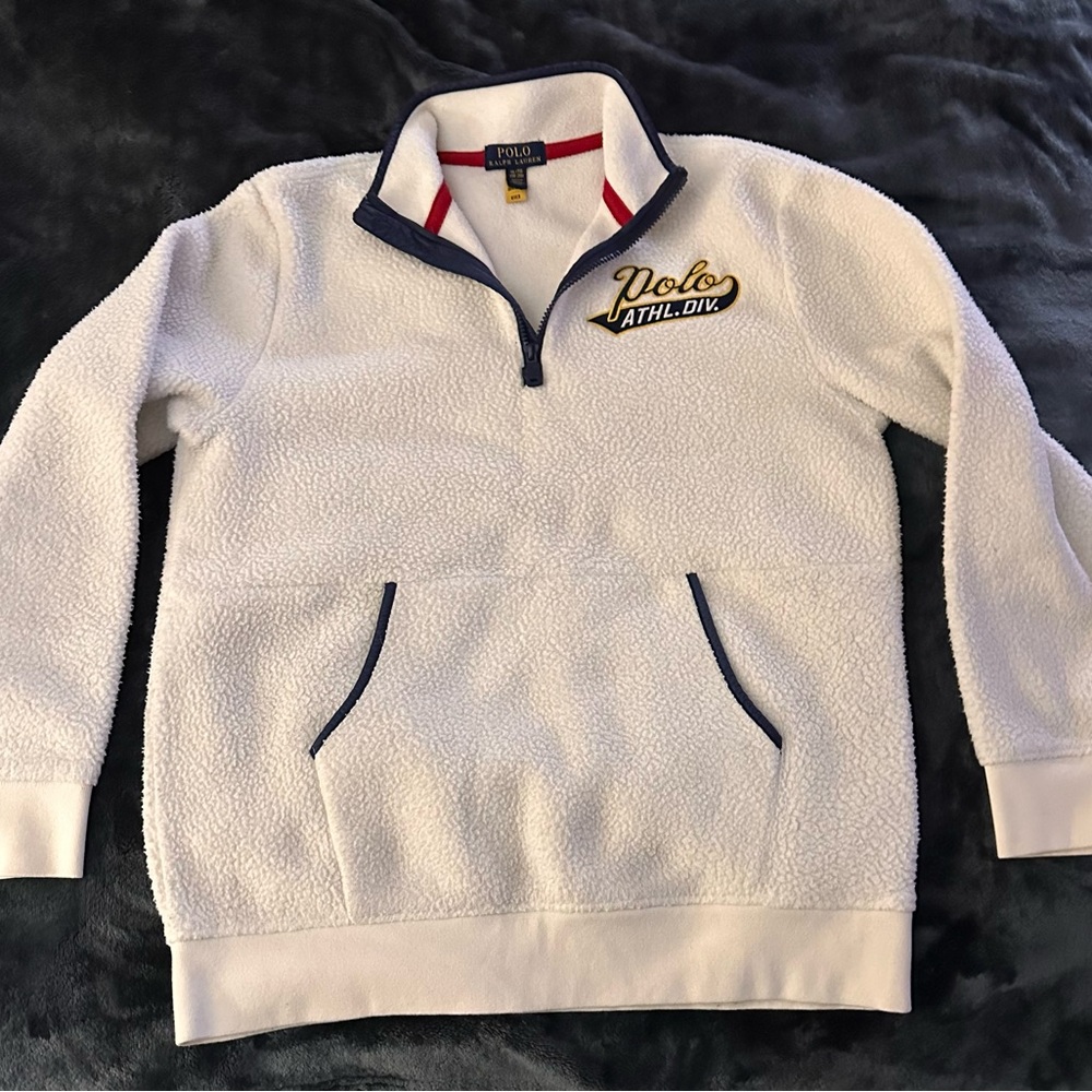 Polo by Ralph Lauren Cream Sherpa Half-Zip with Navy & Gold Accent